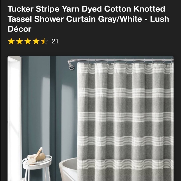 NWT Tucker Stripe Yarn Dyed Cotton Tassel Shower Curtain Gray/White - Lush Décor - Picture 6 of 6